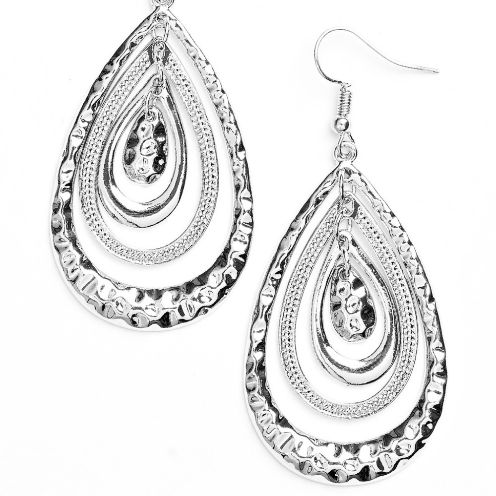 Silver Teardrop Earrings with Hammered Finish